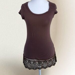 Weavers Chocolate Brown Lace Trim Women's Tee
